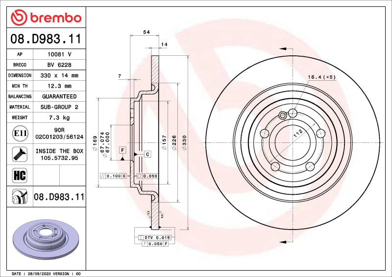 Brembo OE Brembo 16-17 Honda Accord/16-22 Civic/19-22 Insight Front UV Coated Rotor