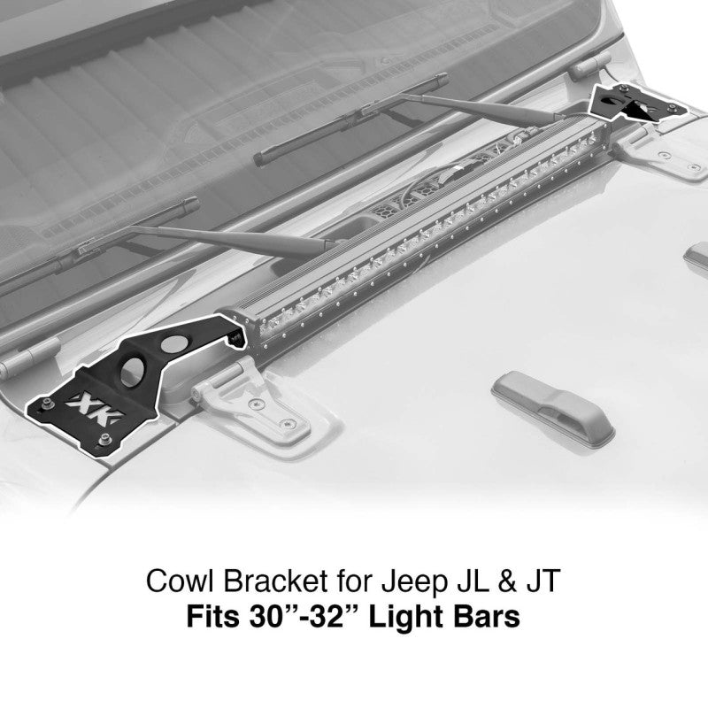 XKGLOW XK Glow Cowl Light Bar Bracket for Jeep Gladiator JT & Wrangler JL (30-32In Bar)