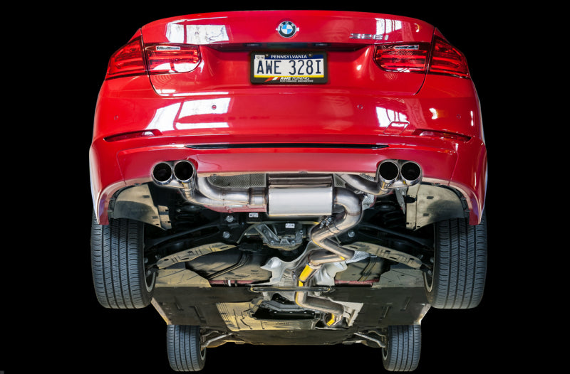 AWE Tuning BMW F3X N20/N26 328i/428i Touring Edition Exhaust Quad Outlet - 80mm Chrome Silver Tips