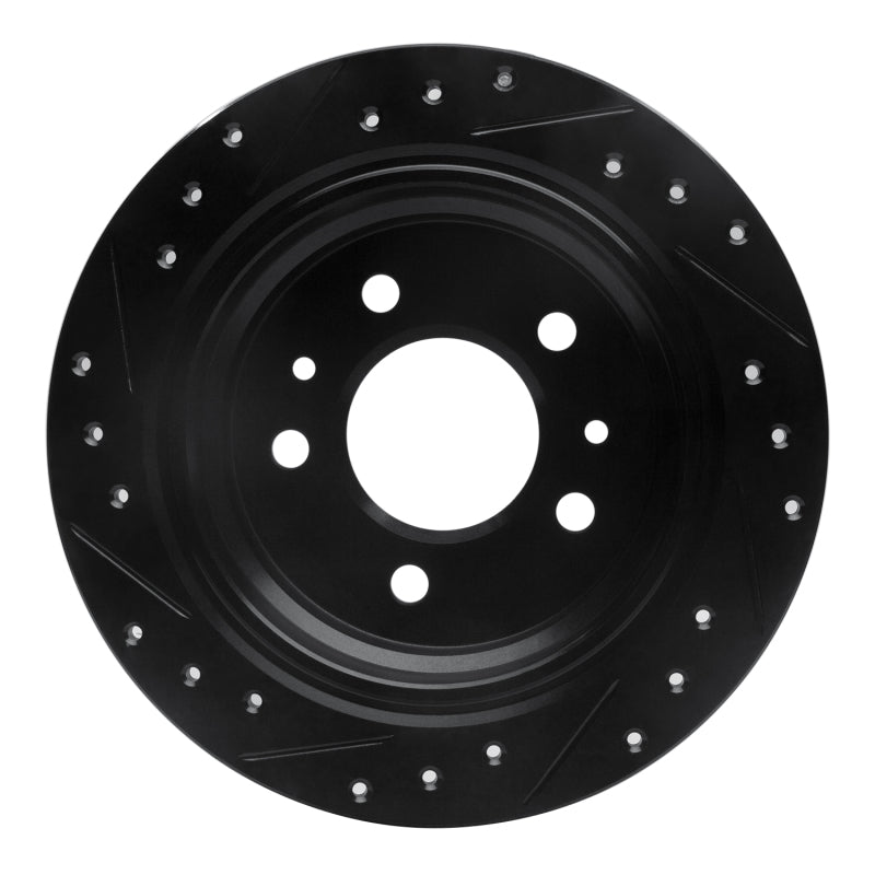 R1 Concepts R1 82-89 BMW 524TD Rear Right Drilled & Slotted Black Brake Rotor