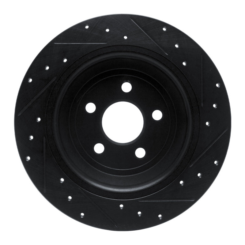 R1 Concepts R1 15-24 Ford Fusion Rear Left Drilled & Slotted Black Brake Rotor