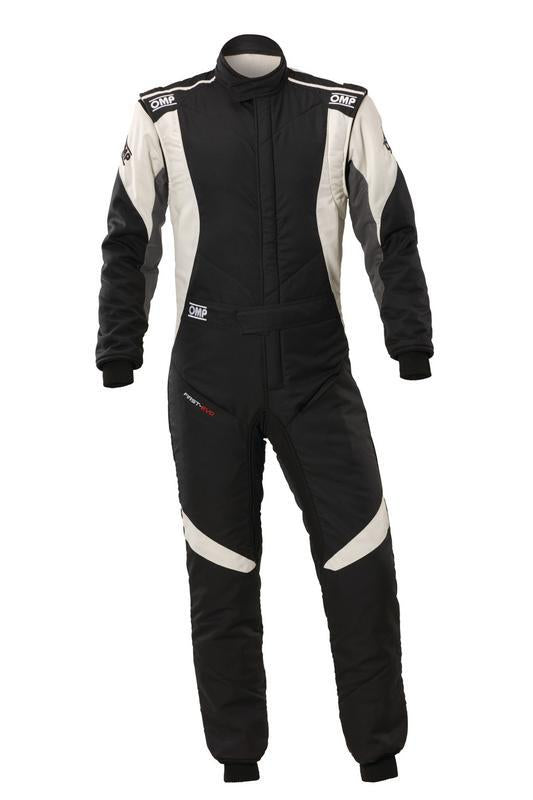 OMP FIRST EVO OVERALL my2025 FIA 8856-2018/SFI BLACK / WHITE SZ 56