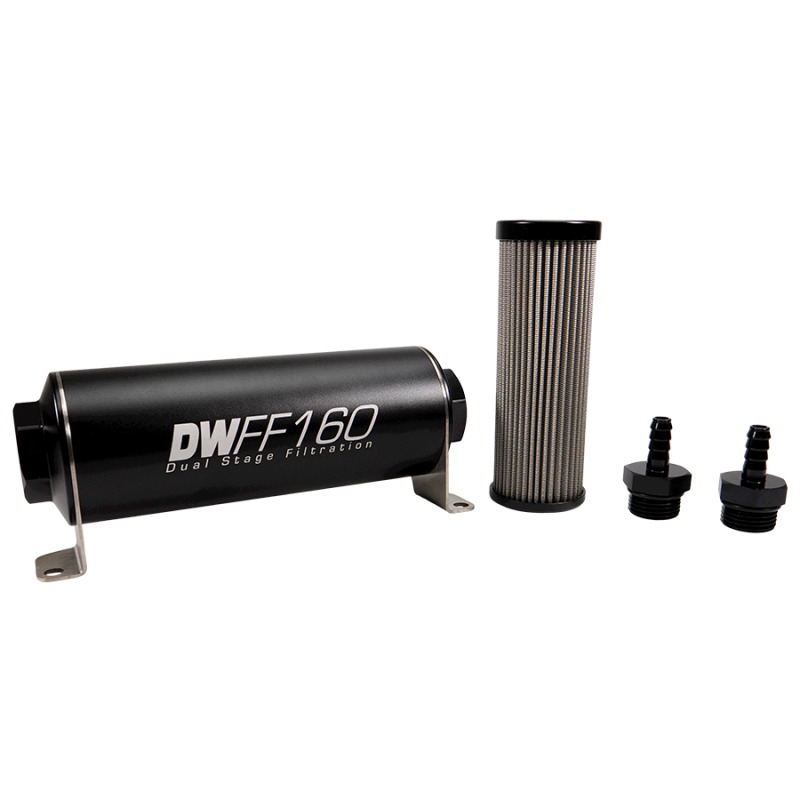DeatschWerks Stainless Steel 5/16in 100 Micron Universal Inline Fuel Filter Housing Kit (160mm)