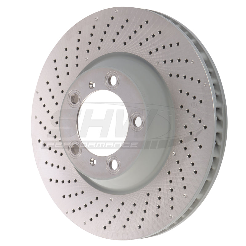 SHW Performance SHW 09-13 Porsche 911 Turbo w/Center Lock w/o Ceramics Left Front Drill-Dimp MB Rotor (99735140502)