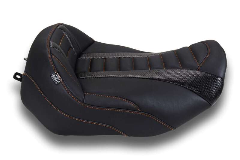 Mustang Motorcycle Mustang 23-26 Harley CVO Road Glide, Street Glide, Deluxe T Solo Blk w/Mandarin Orange Thread