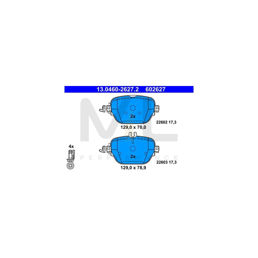 ATE 13.0460-2627.2 Brake pad set excl. wear warning contact, prepared for wear indicator, with brake caliper screws