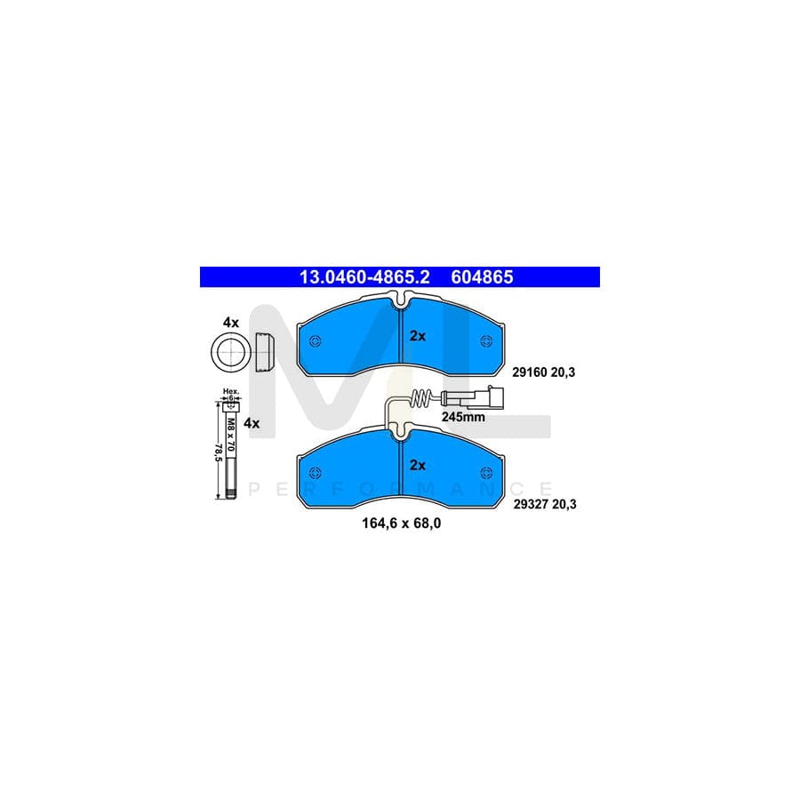 ATE 13.0460-4865.2 Brake pad set with integrated wear warning contact, with brake caliper screws, with accessories