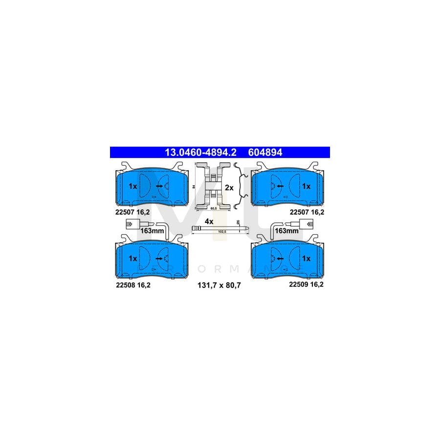 ATE 13.0460-4894.2 Brake pad set with integrated wear warning contact, with accessories