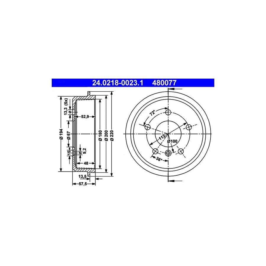 ATE 24.0218-0023.1 Brake Drum Suitable for Mercedes-Benz A-Class (W168)