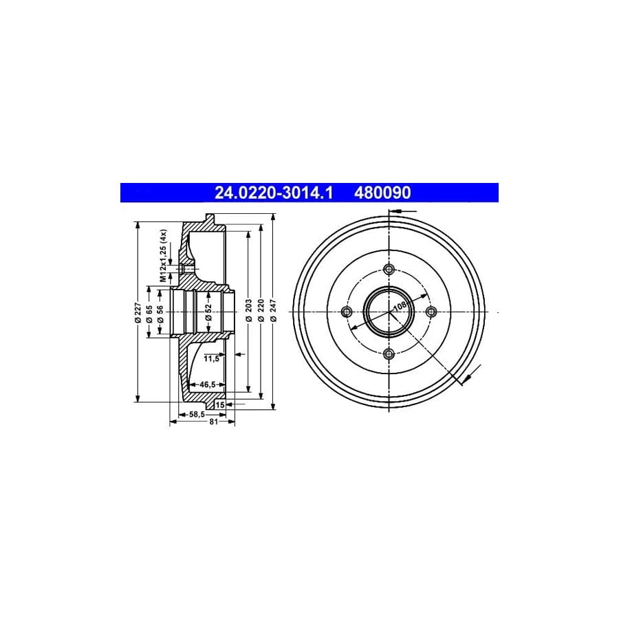 ATE 24.0220-3014.1 Brake Drum