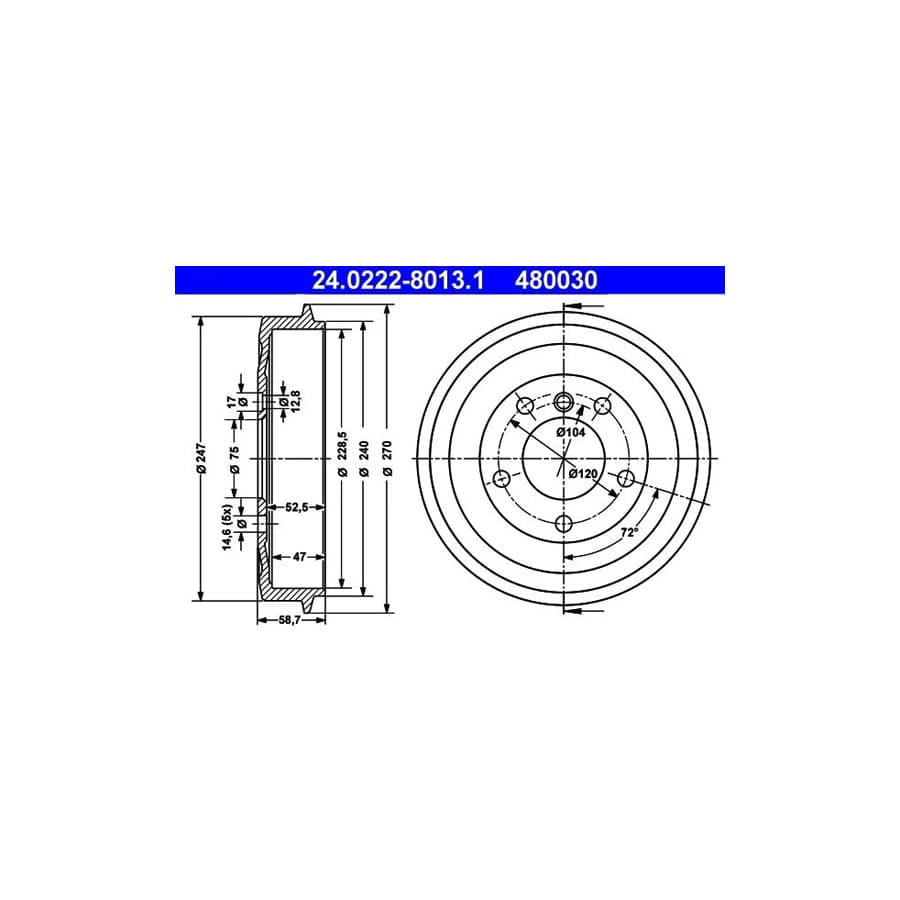 ATE 24.0222-8013.1 Brake Drum for BMW 3 Series
