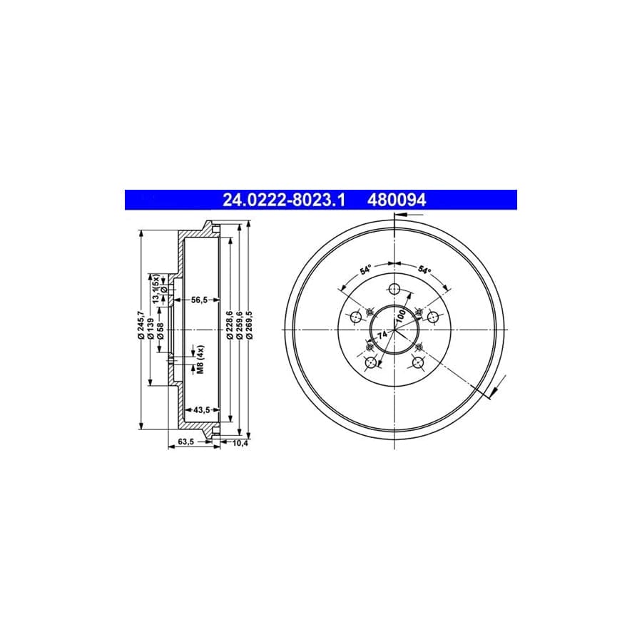 ATE 24.0222-8023.1 Brake Drum