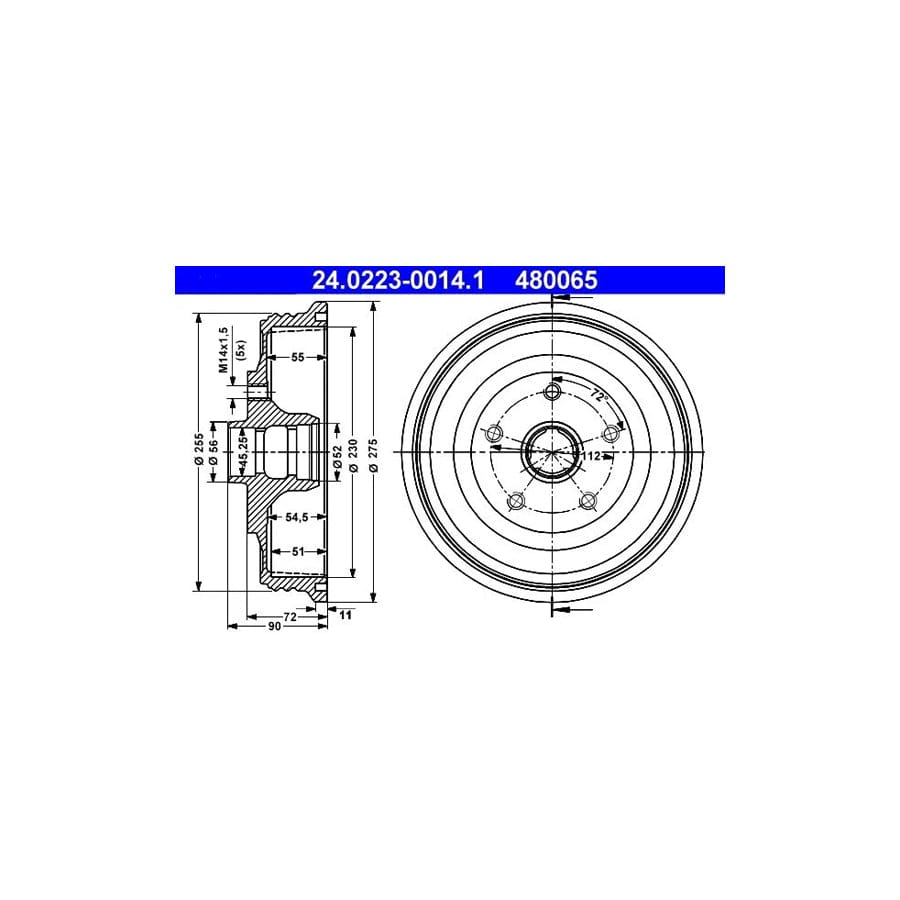 ATE 24.0223-0014.1 Brake Drum for Audi 100