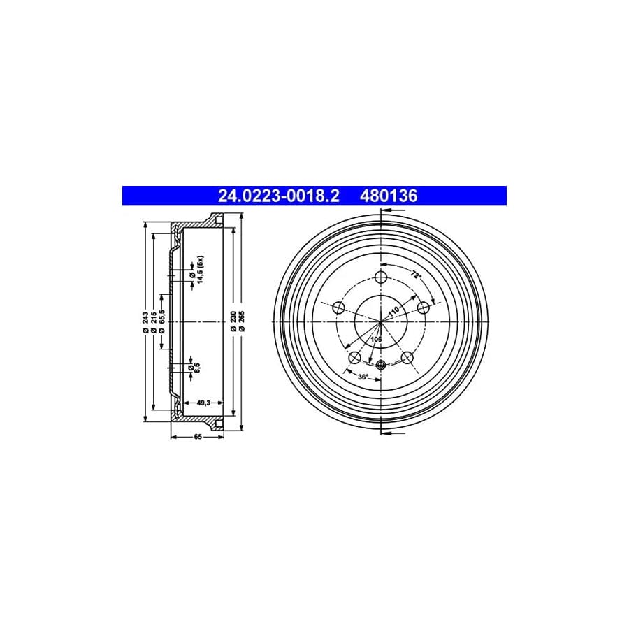 ATE 24.0223-0018.2 Brake Drum