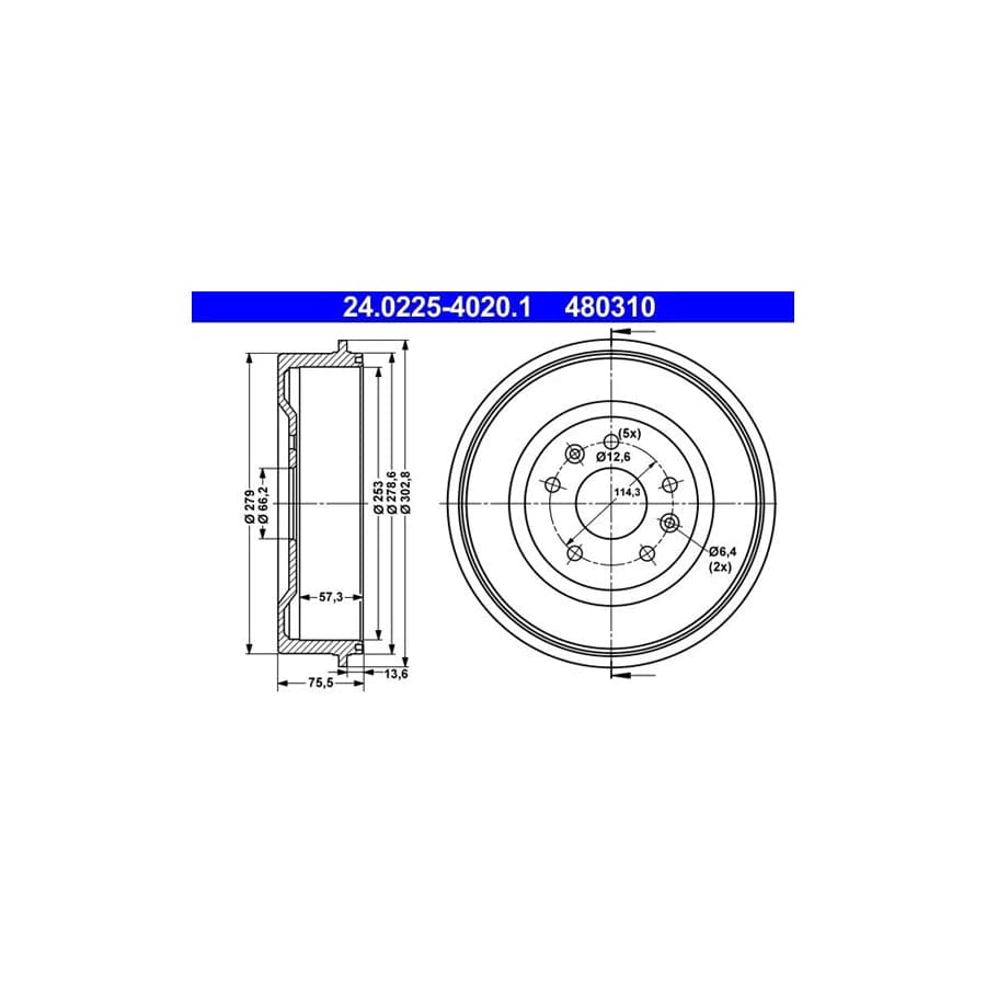 ATE 24.0225-4020.1 Brake Drum for Land Rover Freelander