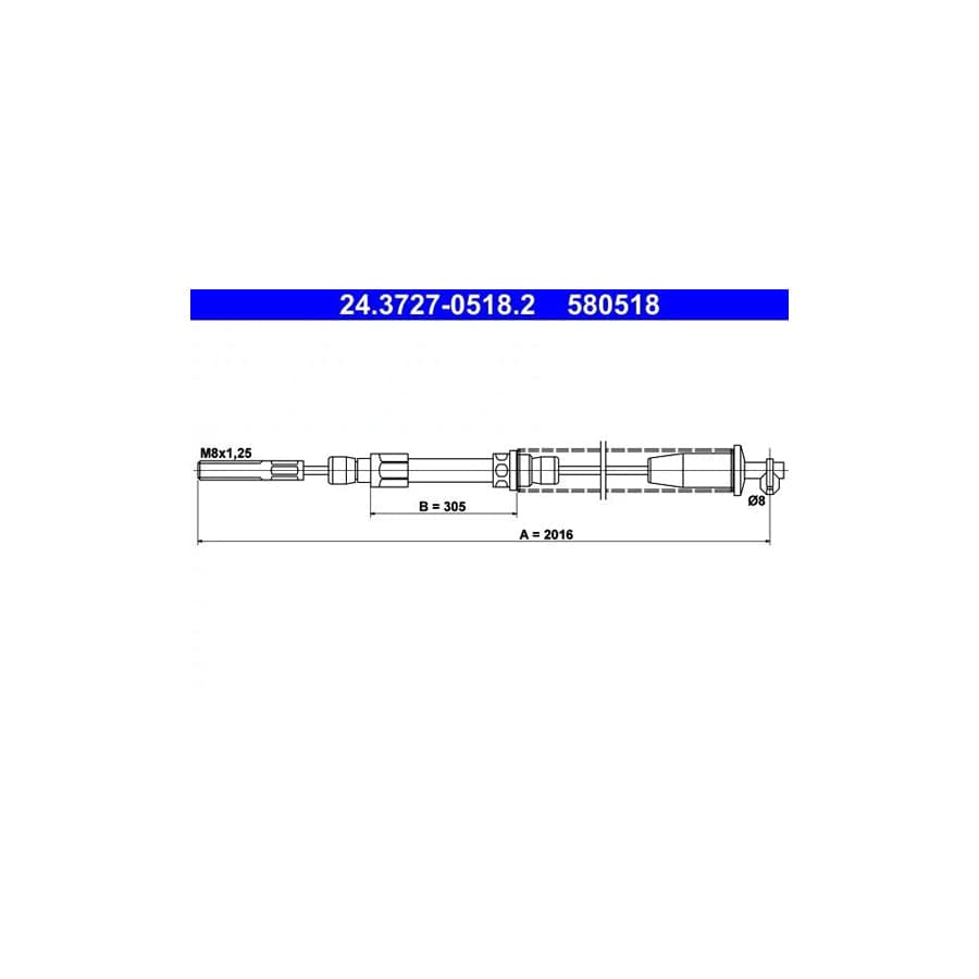 ATE 24.3727-0518.2 Hand Brake Cable for Fiat Uno