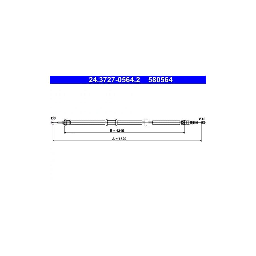 ATE 24.3727-0564.2 Hand Brake Cable for Fiat Linea (323, 110)