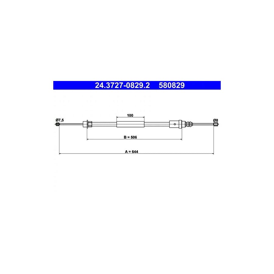 ATE 24.3727-0829.2 Hand Brake Cable for Peugeot 406 Coupe