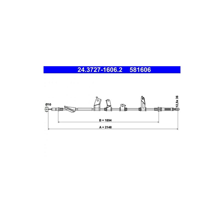 ATE 24.3727-1606.2 Hand Brake Cable for Honda CIVIC VIII Saloon (Fd, Fa)