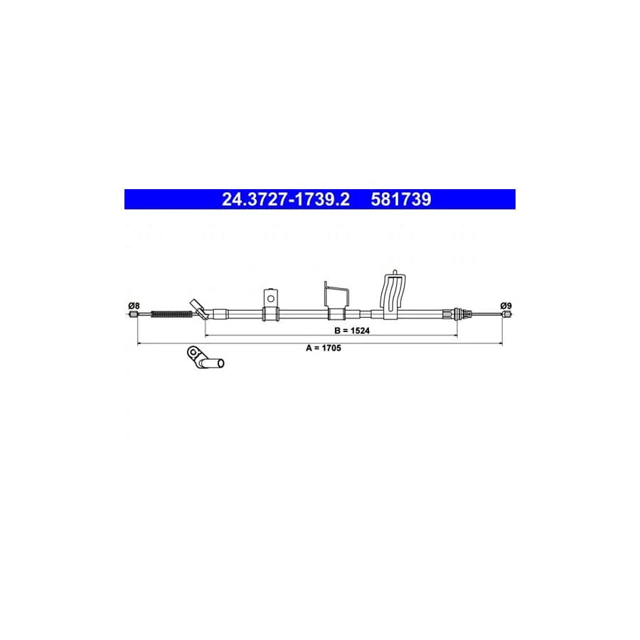 ATE 24.3727-1739.2 Hand Brake Cable for Nissan Qashqai