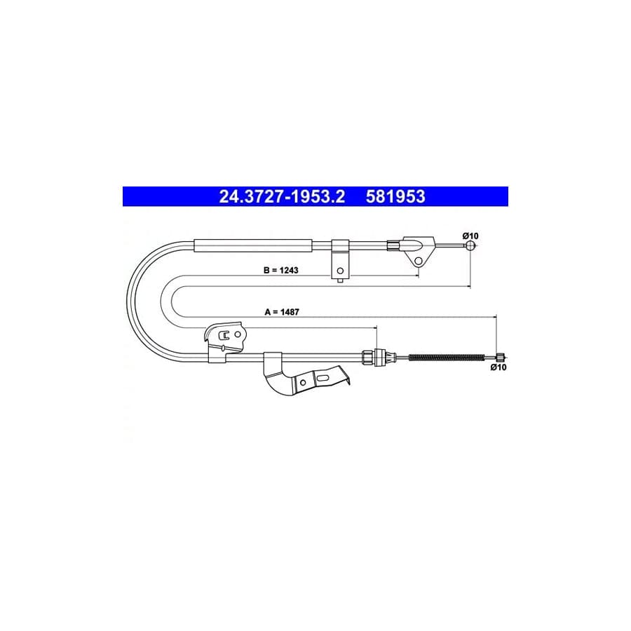 ATE 24.3727-1953.2 Hand Brake Cable for Toyota Aygo (Ab10)