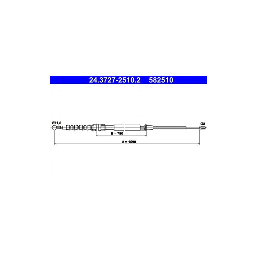 ATE 24.3727-2510.2 Hand Brake Cable for Skoda Superb II Hatchback (3T4)