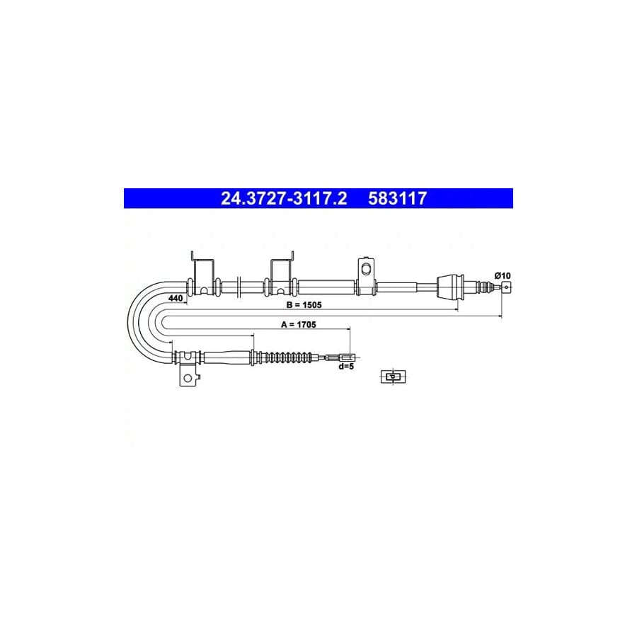 ATE 24.3727-3117.2 Hand Brake Cable for Hyundai I30