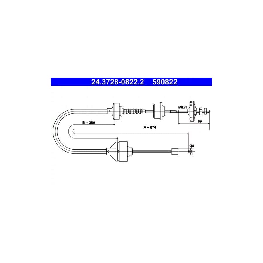 ATE 24.3728-0822.2 Clutch Cable for Peugeot 306
