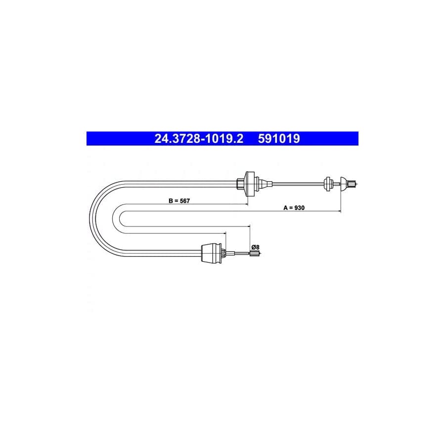 ATE 24.3728-1019.2 Clutch Cable for Renault Twingo