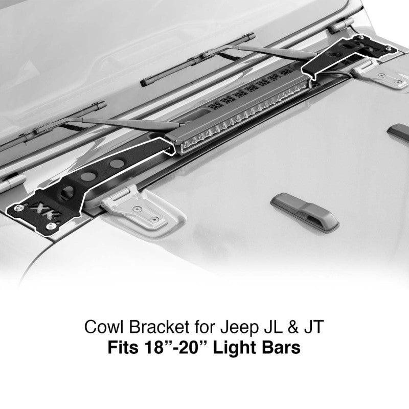 XKGLOW XK Glow Cowl Light Bar Bracket for Jeep Gladiator JT & Wrangler JL (18-20In Bar)