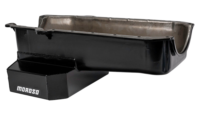 Moroso 86-Up Chevrolet Small Block (w/1 Pc Rear Main Seal) Wet Sump 7qt 7.5in Steel Oil Pan - Black