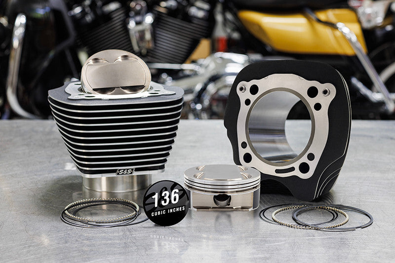 S&S Cycle 2017+ M8 Models 132in/136in Big Bore Cyl Kit +8.5cc Dome (Blk Gran w/ Fins) - 4.320in Bore