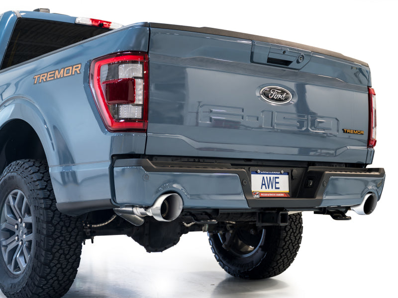 AWE Tuning 2021+ Ford F150 Tremor w/ Bumper Cutouts 0FG Resonated Cat-Back w/ Chrome Silver Tips
