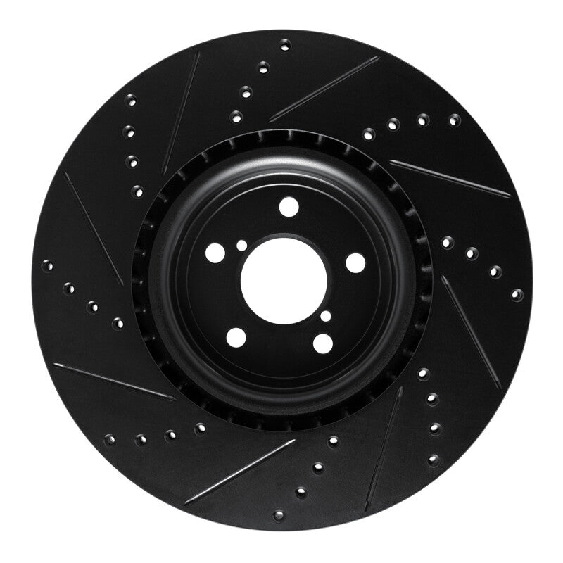 R1 Concepts R1 03-25 Subaru Impreza Front Right Drilled & Slotted Black Brake Rotor