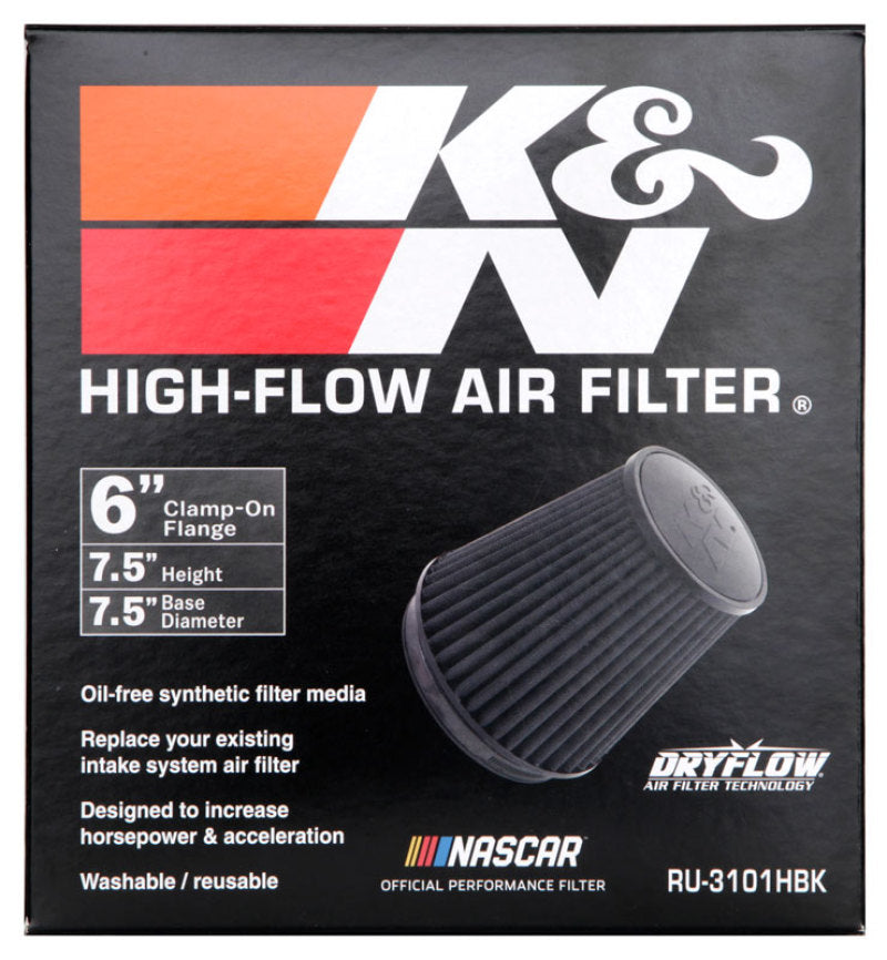 K&N Engineering K&N Universal Rubber Filter Round Tapered 6in Flange ID x 7.5in Base OD x 5.25in Top OD x 8in Height