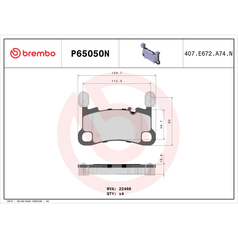 Brembo OE Brembo 20-21 Porsche 911/Panamera/Cayman/718 Cayman/718 Spyder Rear NAO Brake Pad