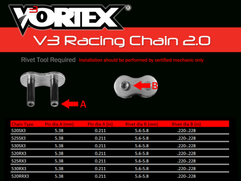 Vortex Racing V3 2.0 Master Link Rivet 525SX3-RCL- Gold