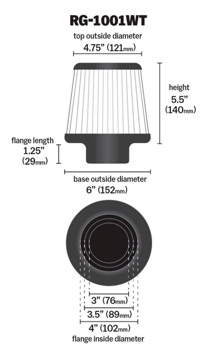 K&N Engineering K&N Universal Filter Chrome Round Tapered White - 4in Flange ID x 1.125in Flange Length x 5.5in H