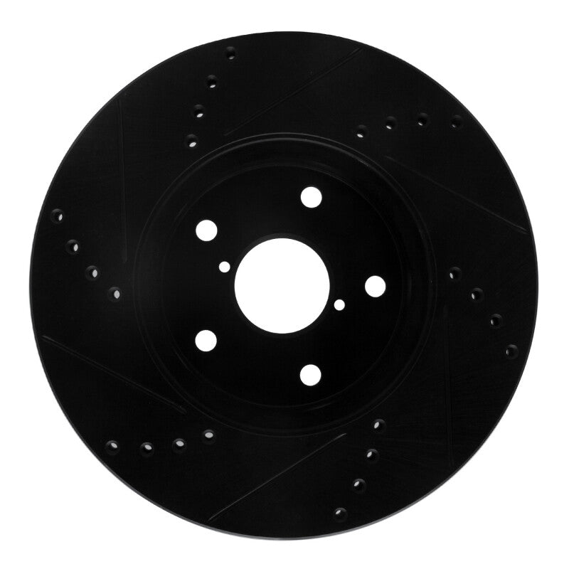 R1 Concepts R1 15-19 Subaru Legacy Front Right Drilled & Slotted Black Brake Rotor