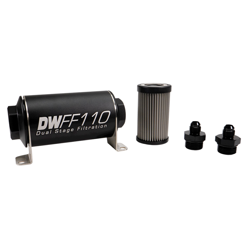 DeatschWerks Stainless Steel 6AN 10 Micron Universal Inline Fuel Filter Housing Kit (110mm)