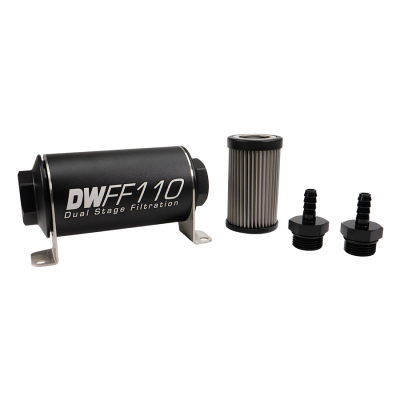 DeatschWerks Stainless Steel 5/16in 40 Micron Universal Inline Fuel Filter Housing Kit (110mm)