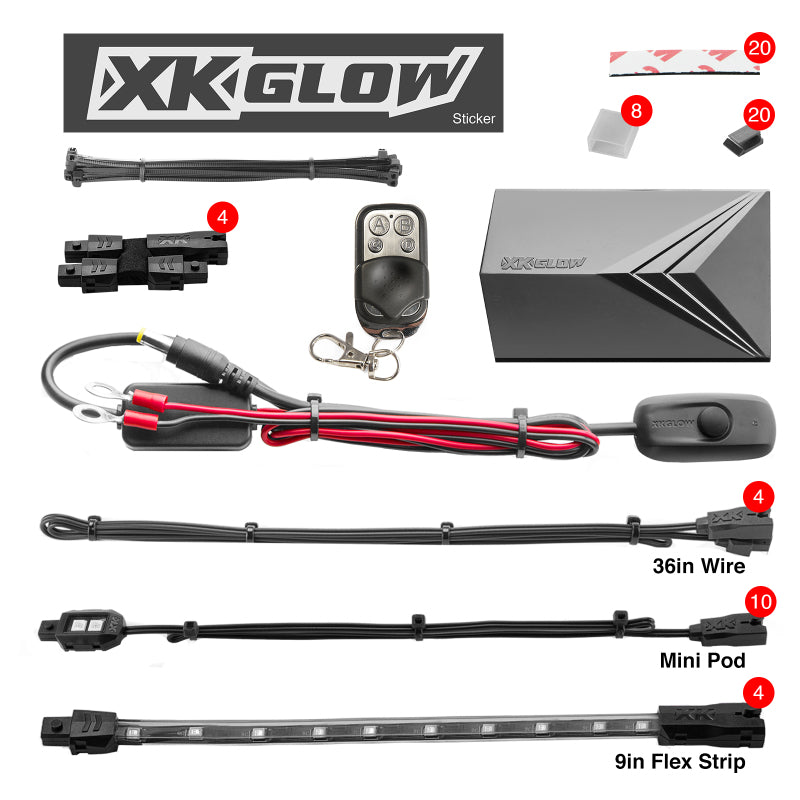 XKGLOW XK Glow Strips Single Color XKGLOW LED Accent Light Motorcycle Kit Green - 10xPod + 4x8In