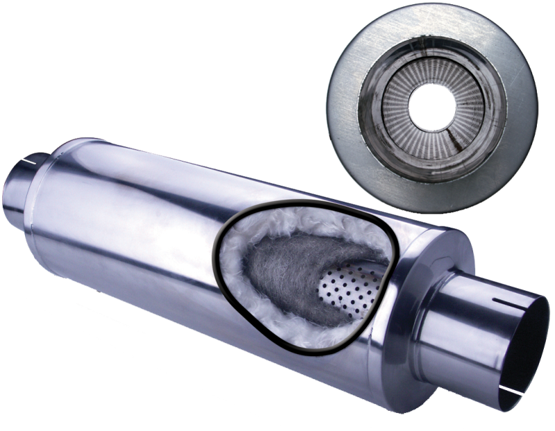 Diamond Eye Performance Diamond Eye MFLR 5inID SGL IN/SGL OUT 7inDIA X 24in BODY 30in LENGTH LOUVERED SLOTTED ENDS 409 SS