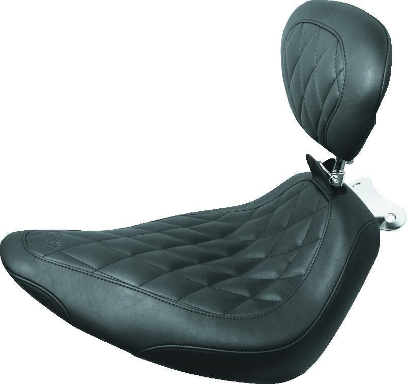 Mustang Motorcycle Mustang 00-15 Harley Softail Standard Rear Tire Wide Tripper Solo Seat w/Driver Backrest - Black