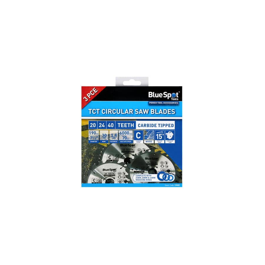 BlueSpot Tools B/S19402 190mm Circular Saw Blade Set, 3 Piece