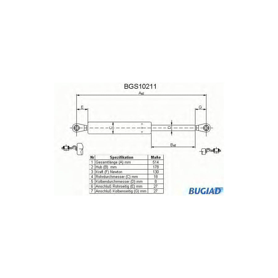 BUGIAD Bgs10211 Tailgate Strut for Nissan Patrol III/1 Off-Road (W160)