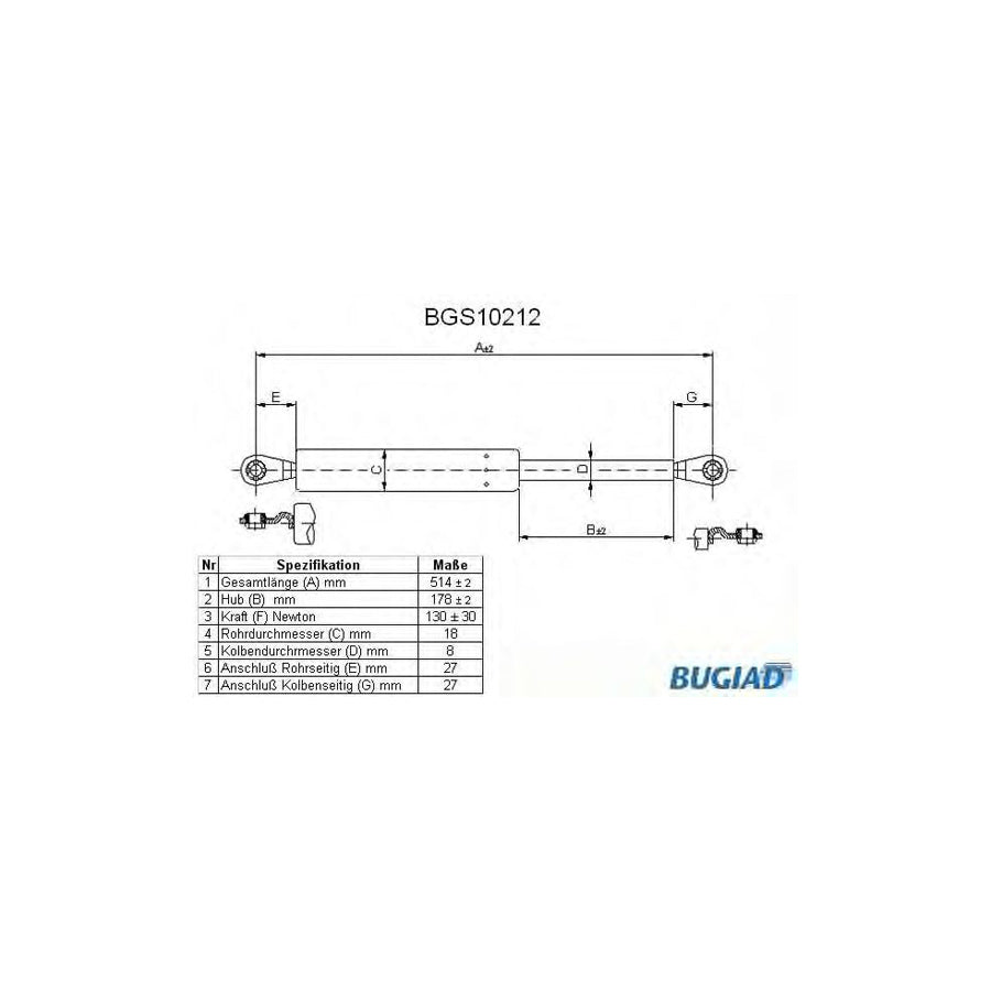 BUGIAD Bgs10212 Tailgate Strut for Nissan Patrol III/1 Off-Road (W160)