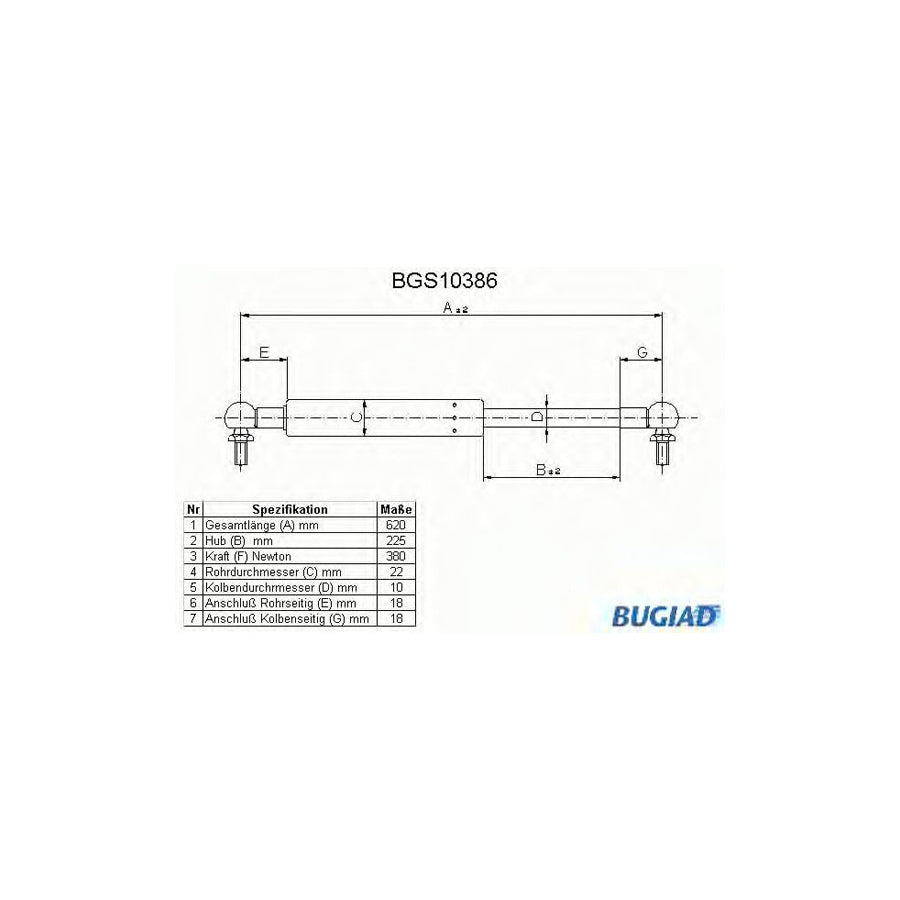BUGIAD Bgs10386 Tailgate Strut for Toyota Carina II Estate (T170)