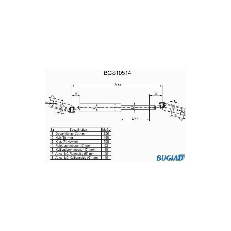BUGIAD Bgs10514 Tailgate Strut for Toyota Previa / Estima I (Xr10, Xr20)