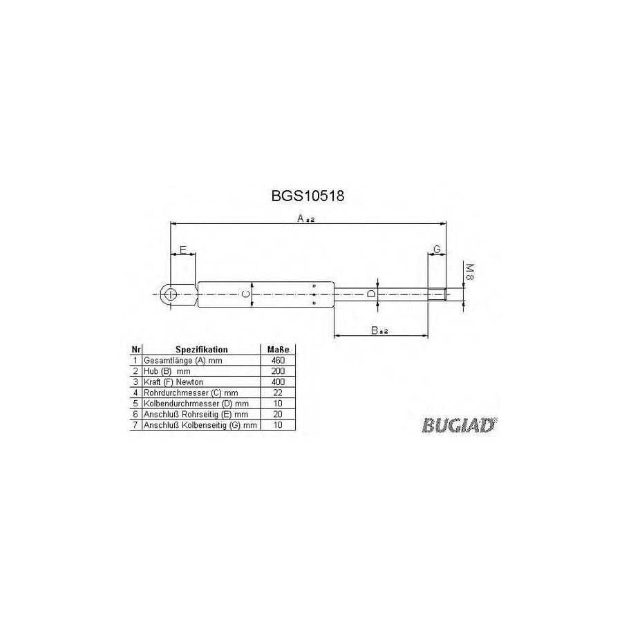 BUGIAD Bgs10518 Tailgate Strut